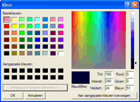 Kleur selectie in cms